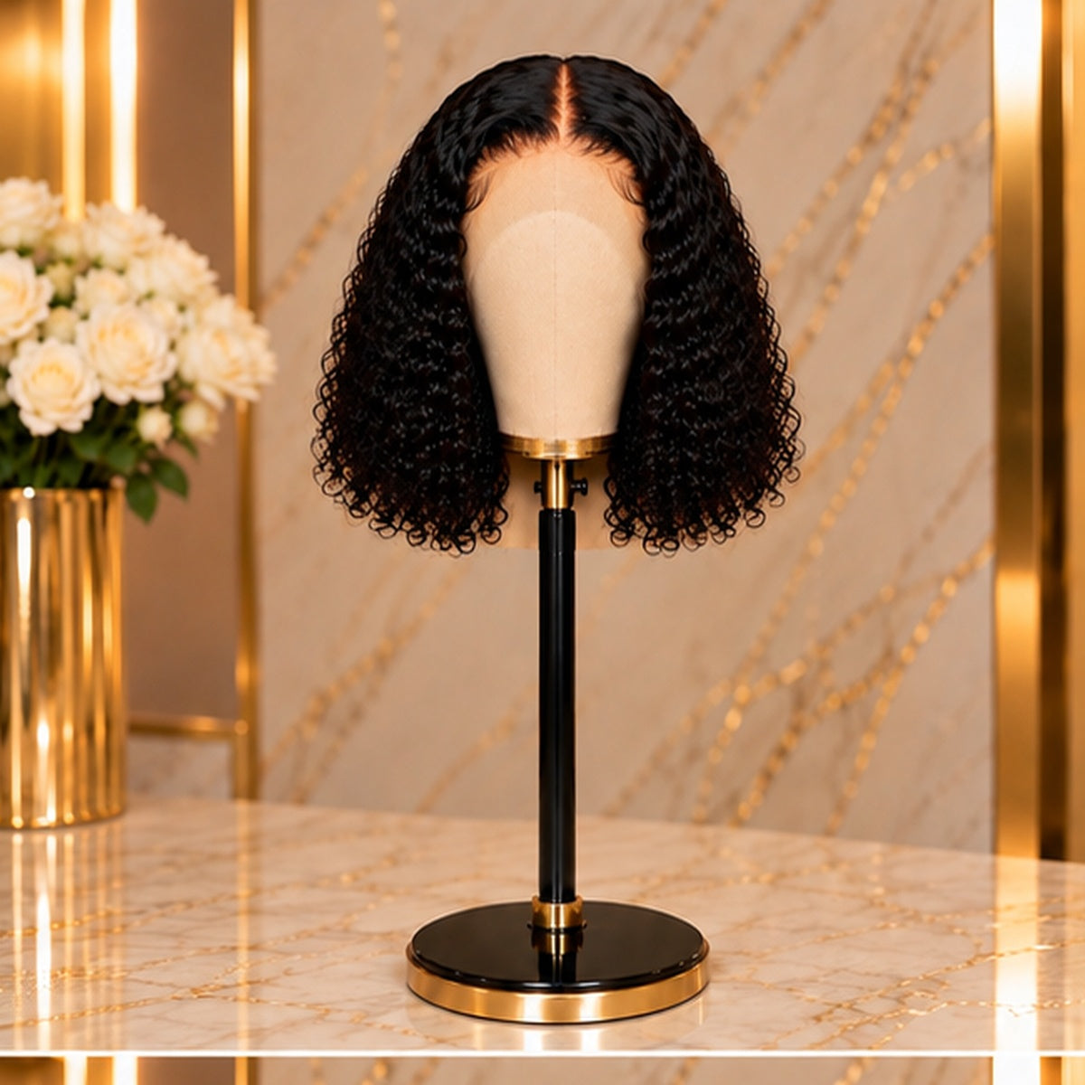 13x4 Deep Curly Human Hair Bob Wig - 10 inch