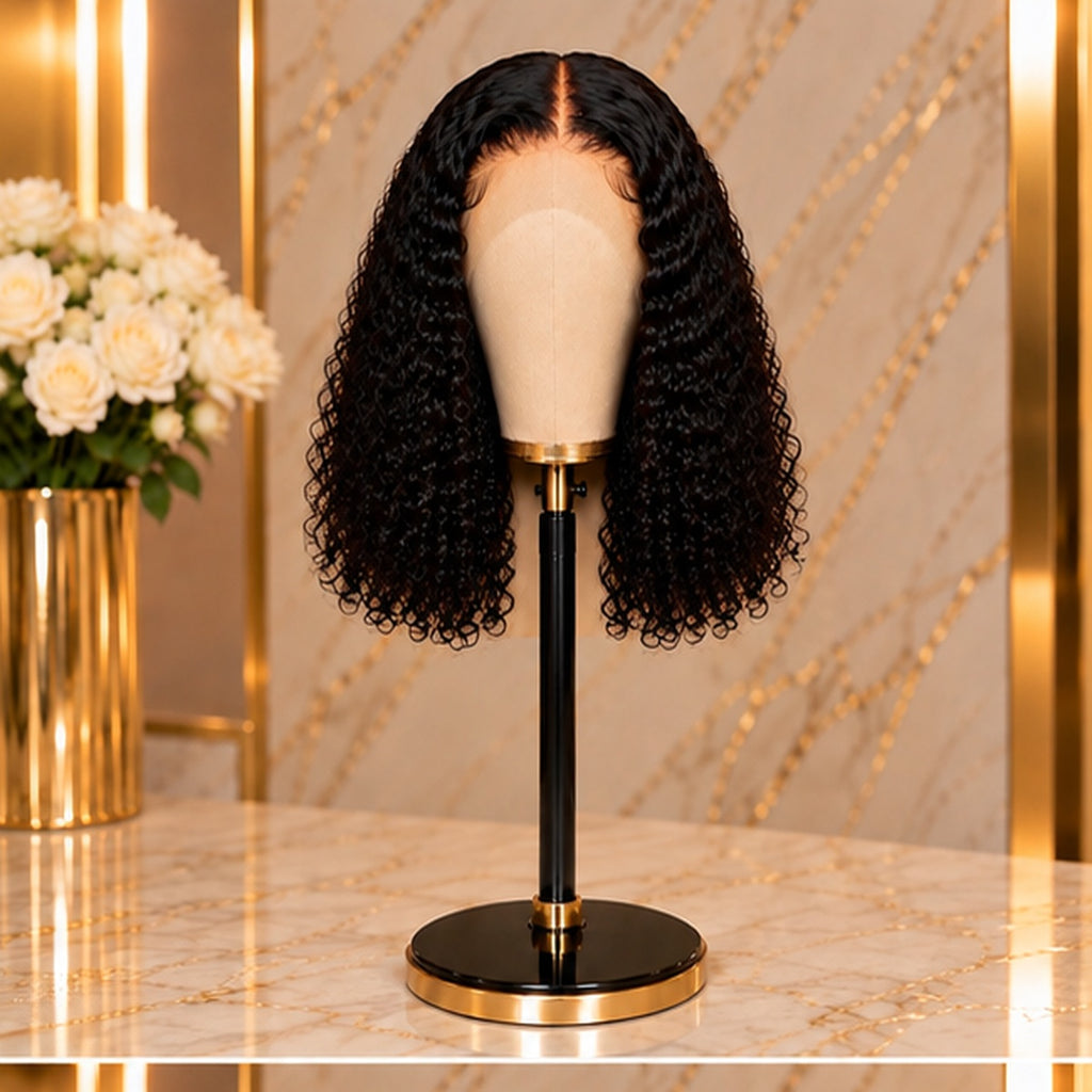 13x4 Deep Curly Human Hair Bob Wig - 12 inch