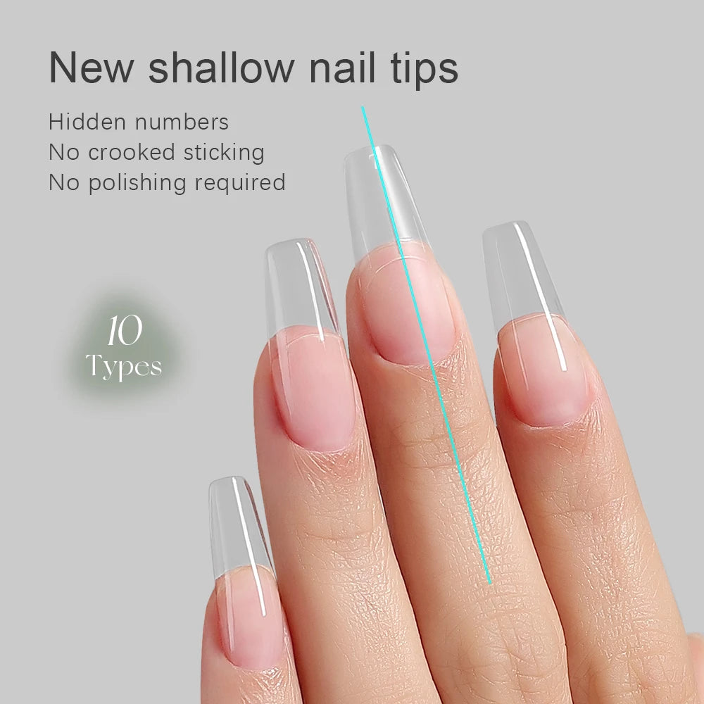 360Pcs Half Moon Press On Nails Ultra Thin Clear Square Pattern French Style Extension Tips Almond Pattern for Fingers