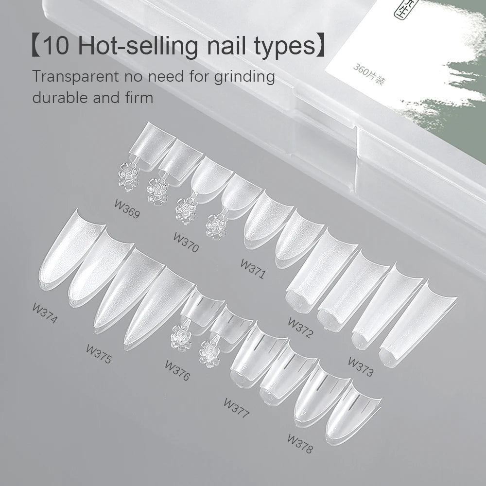 360Pcs Half Moon Press On Nails Ultra Thin Clear Square Pattern French Style Extension Tips Almond Pattern for Fingers
