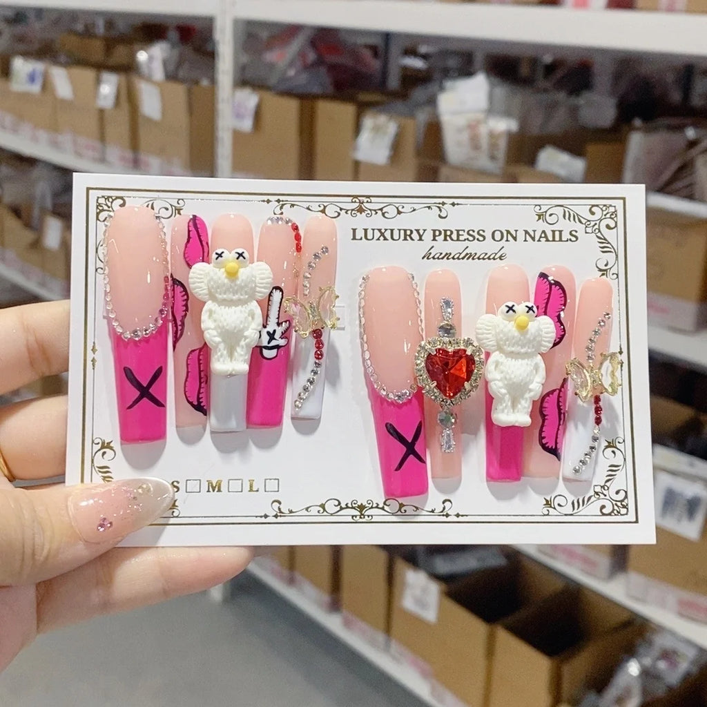 10Pcs 3D Handmade Custom Long Press-On Nails High Quality Reusable False Nails for Fingers Unique Design
