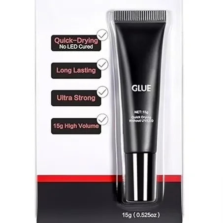 Super Strong 15g Nail Glue for Press On Acrylic False Tip Nails - Quick Drying Semi-Solid Adhesive Adhesion Gel, No UV Light Needed - Long Lasting Fake Nails Kit 10mL Remover for Easy Application Home or Salon