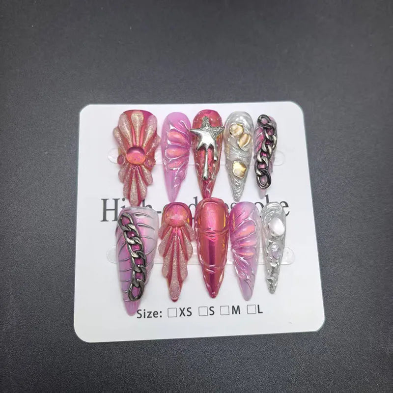 10Pcs 3D Press on Nails Long Pointed False Nails Are Popular in Europe and America Beauty Products Support Customized Styles