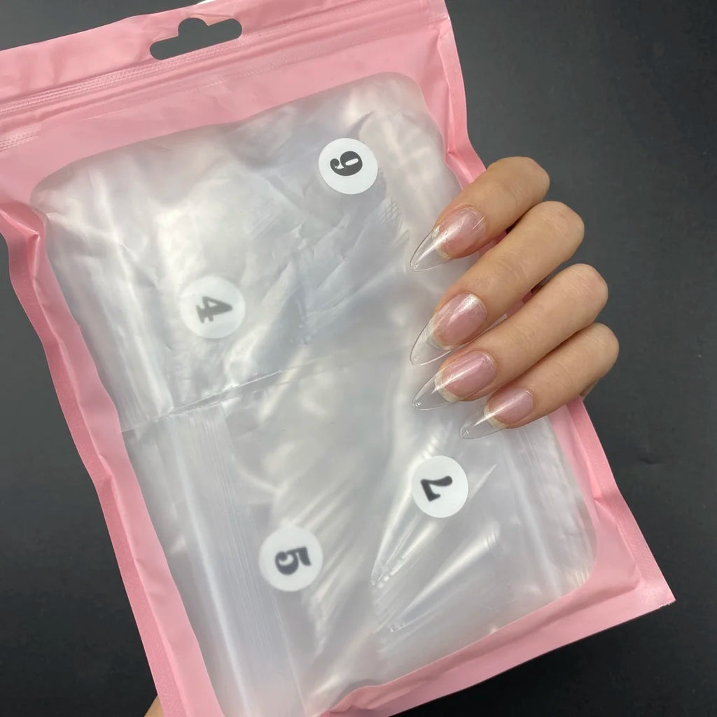500Pcs Transparent White Press On Nails Short Almond Nail Tips Gel Tips Ultra Clear Coffin Full Cover Short Almond