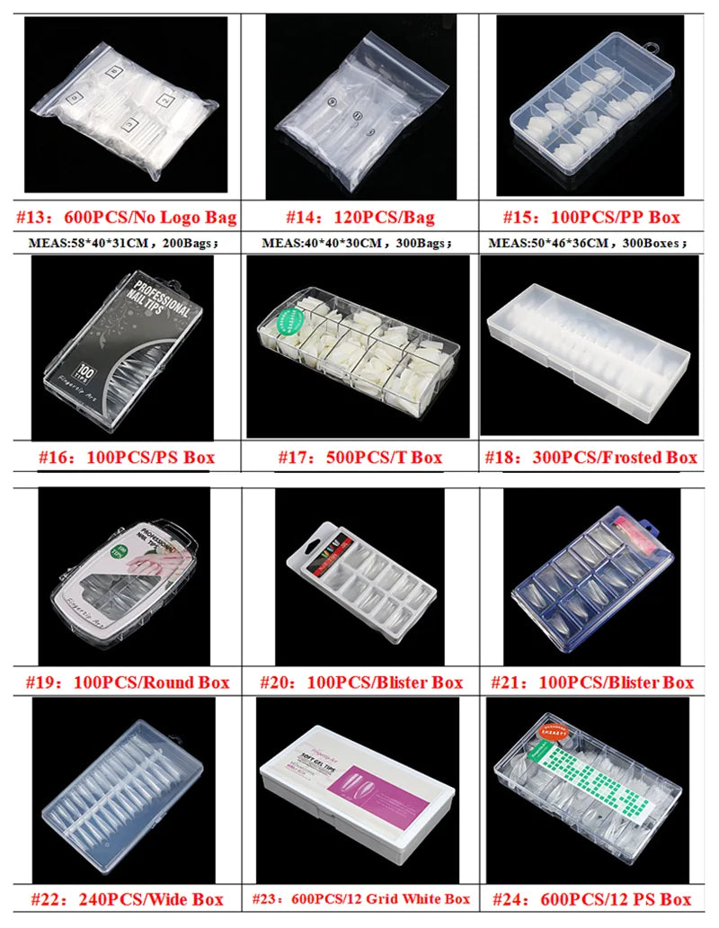 500Pcs Korean Transparent French Press On Nails Standard Bag Transparent Porcelain White False Nails Finished 0-9 50 Pieces Starry Long Tips ABS