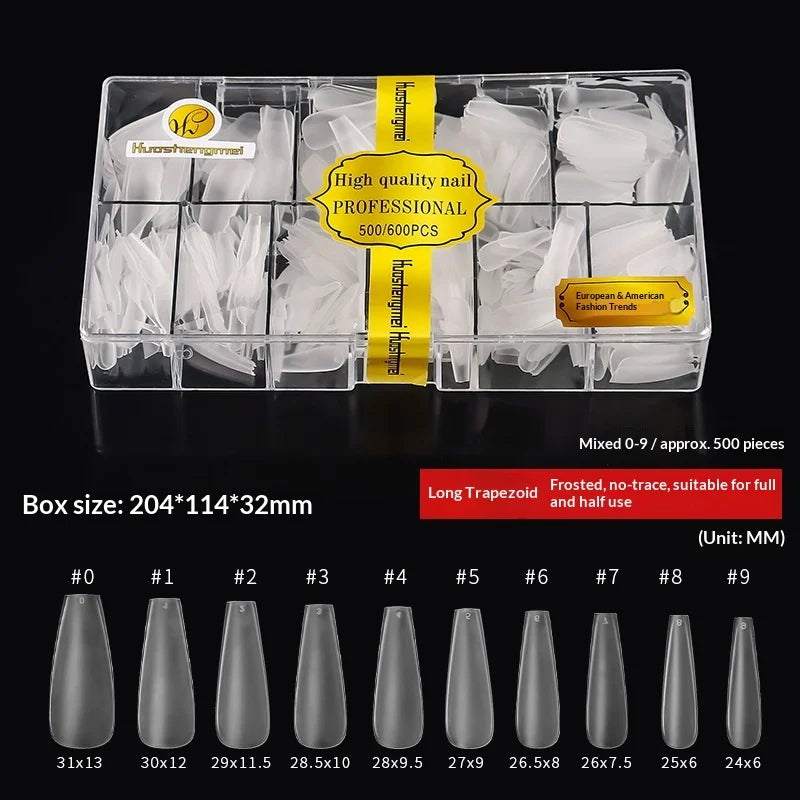 500-600Pcs Transparent HSM High Quality Traceless Nail Salon Artificial Fingernails European American Trendy Transparent Polish-Free Clear Trapezoid