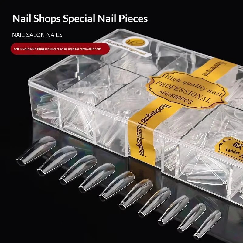 500-600Pcs Transparent HSM High Quality Traceless Nail Salon Artificial Fingernails European American Trendy Transparent Polish-Free Clear Trapezoid