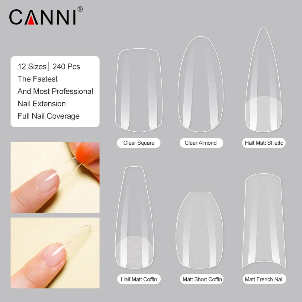 240Pcs Transparent White Press On Nails Art Press on False Nail Tips Clear Full Cover Fake Finger Tips Nail Artificial Tips Accessories Tools