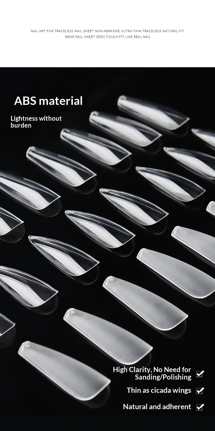 500-600Pcs Transparent HSM High Quality Traceless Nail Salon Artificial Fingernails European American Trendy Transparent Polish-Free Clear Trapezoid