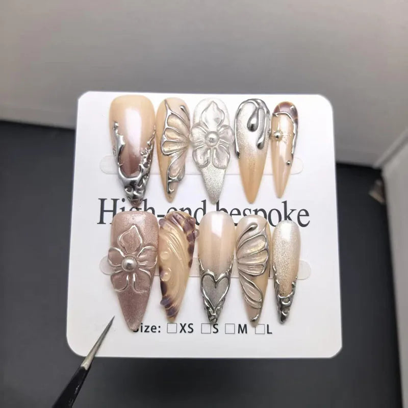 10Pcs 3D Press on Nails Long Pointed False Nails Are Popular in Europe and America Beauty Products Support Customized Styles