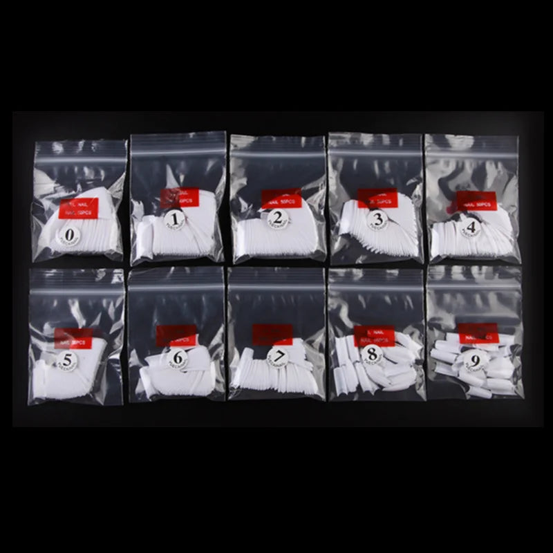 500Pcs Korean Transparent French Press On Nails Standard Bag Transparent Porcelain White False Nails Finished 0-9 50 Pieces Starry Long Tips ABS
