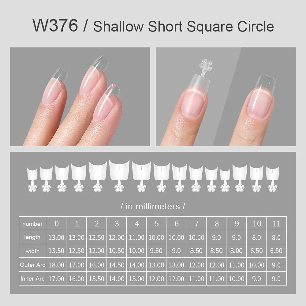 360Pcs Half Moon Press On Nails Ultra Thin Clear Square Pattern French Style Extension Tips Almond Pattern for Fingers