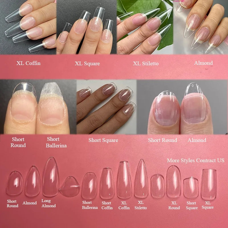 500Pcs Transparent White Press On Nails Short Almond Nail Tips Gel Tips Ultra Clear Coffin Full Cover Short Almond
