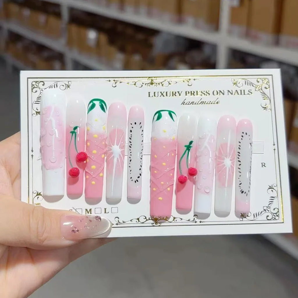 10Pcs 3D Handmade Custom Long Press-On Nails High Quality Reusable False Nails for Fingers Unique Design