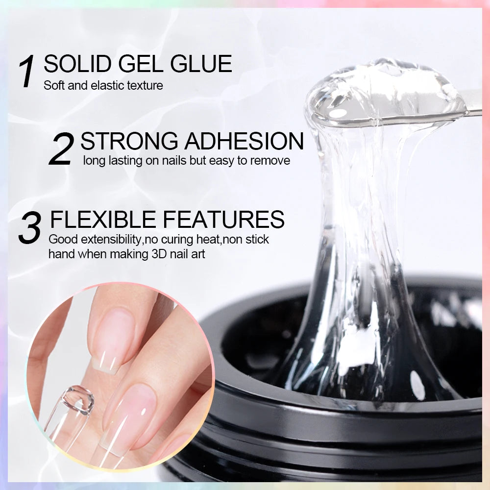 Solid Nail Gel Glue 15g Strong Adhesion for Press On False Nail Acrylic Tips Strong Adhesive for Nail Art UV Light Cured