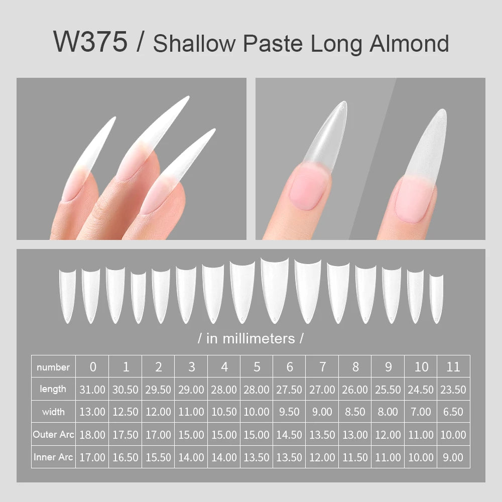 360Pcs Half Moon Press On Nails Ultra Thin Clear Square Pattern French Style Extension Tips Almond Pattern for Fingers