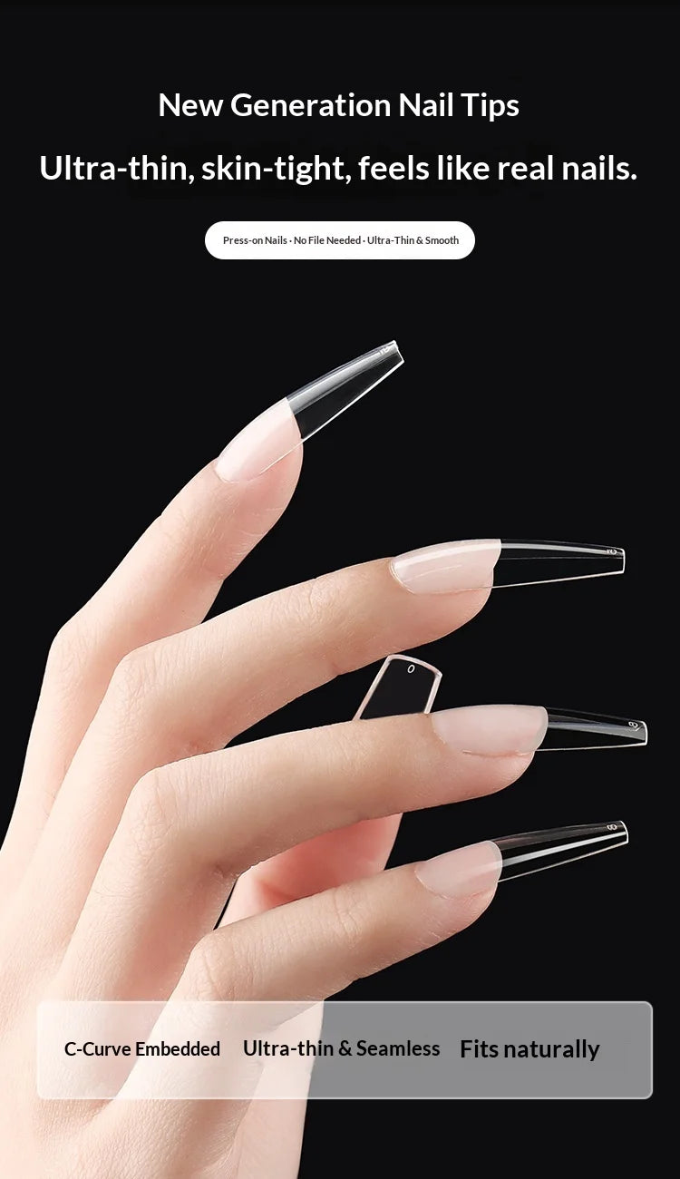 500-600Pcs Transparent HSM High Quality Traceless Nail Salon Artificial Fingernails European American Trendy Transparent Polish-Free Clear Trapezoid