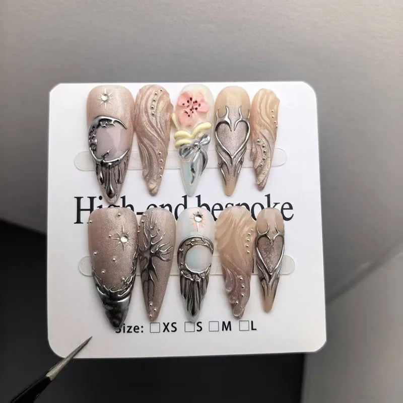 10Pcs 3D Press on Nails Long Pointed False Nails Are Popular in Europe and America Beauty Products Support Customized Styles