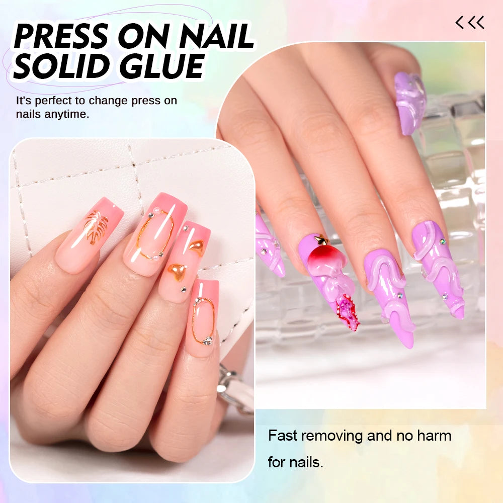 Solid Nail Gel Glue 15g Strong Adhesion for Press On False Nail Acrylic Tips Strong Adhesive for Nail Art UV Light Cured
