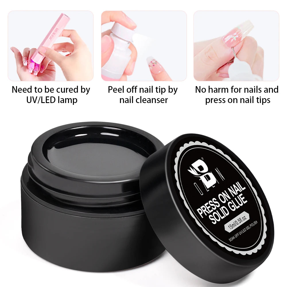 Solid Nail Gel Glue 15g Strong Adhesion for Press On False Nail Acrylic Tips Strong Adhesive for Nail Art UV Light Cured