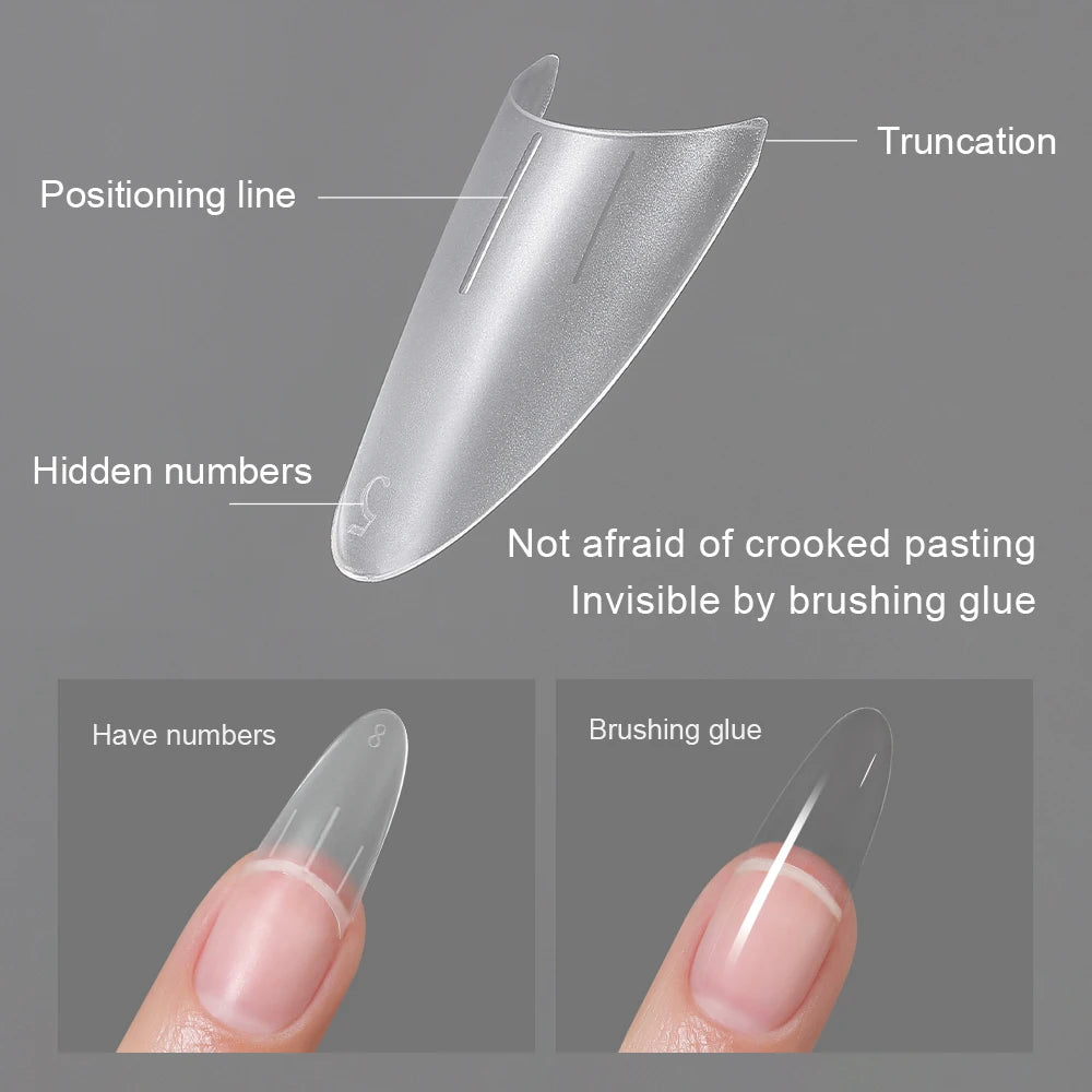 360Pcs Half Moon Press On Nails Ultra Thin Clear Square Pattern French Style Extension Tips Almond Pattern for Fingers
