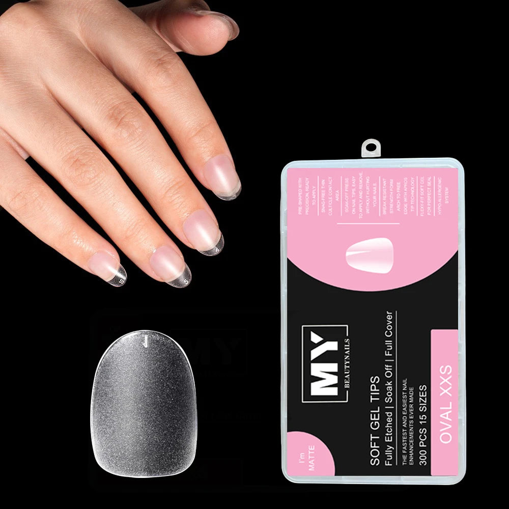 300Pcs Matte Press On Nails Fully Etched Full Cover Press on Nails Tips Square Coffin Short Clear Gel Tips Nails