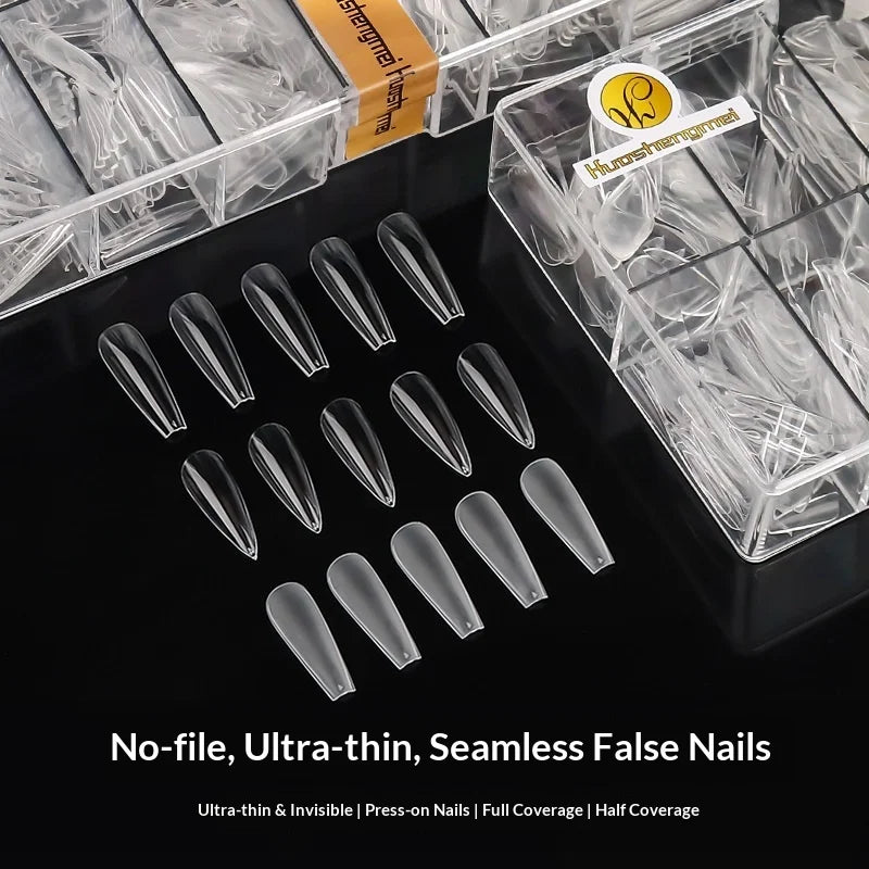 500-600Pcs Transparent HSM High Quality Traceless Nail Salon Artificial Fingernails European American Trendy Transparent Polish-Free Clear Trapezoid