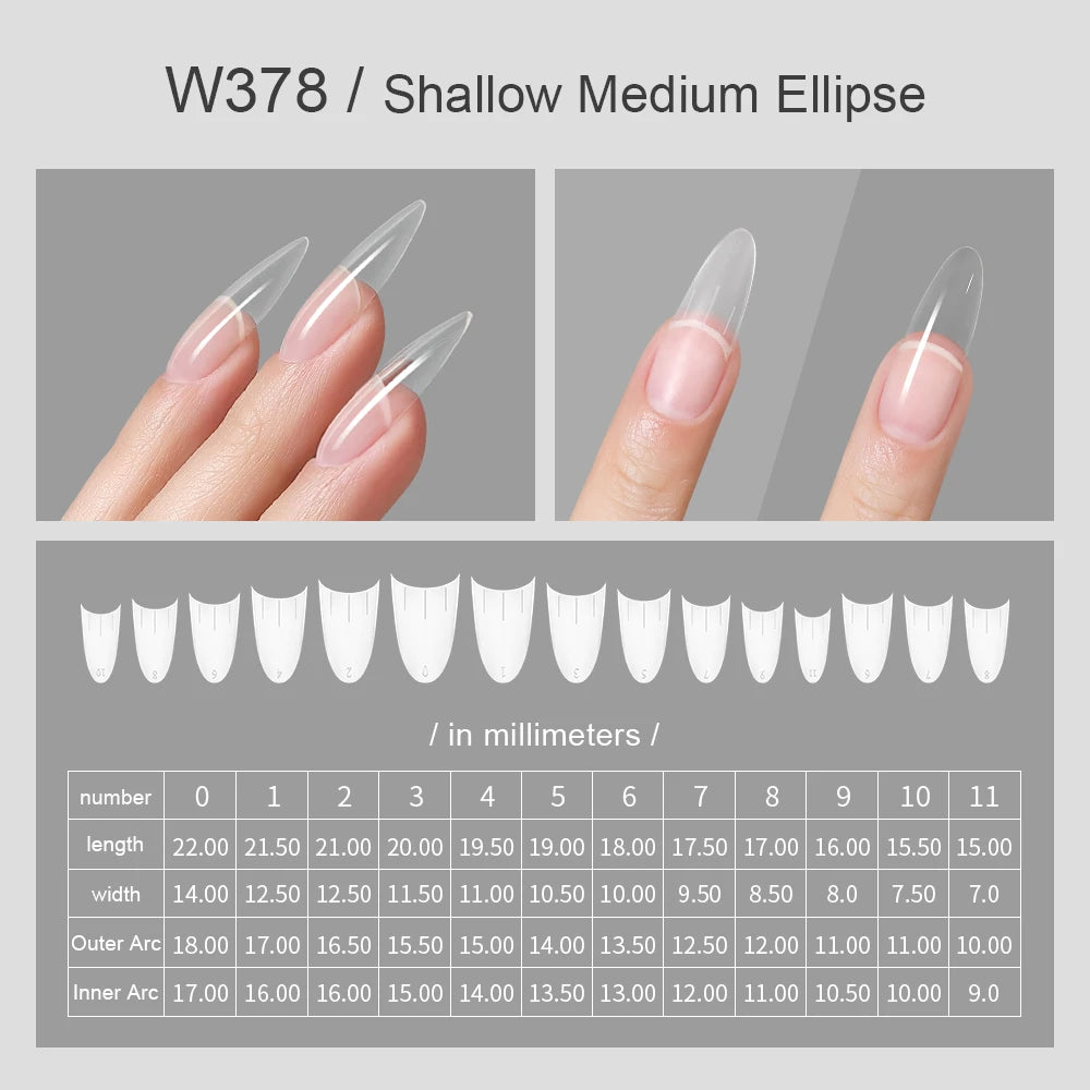 360Pcs Half Moon Press On Nails Ultra Thin Clear Square Pattern French Style Extension Tips Almond Pattern for Fingers