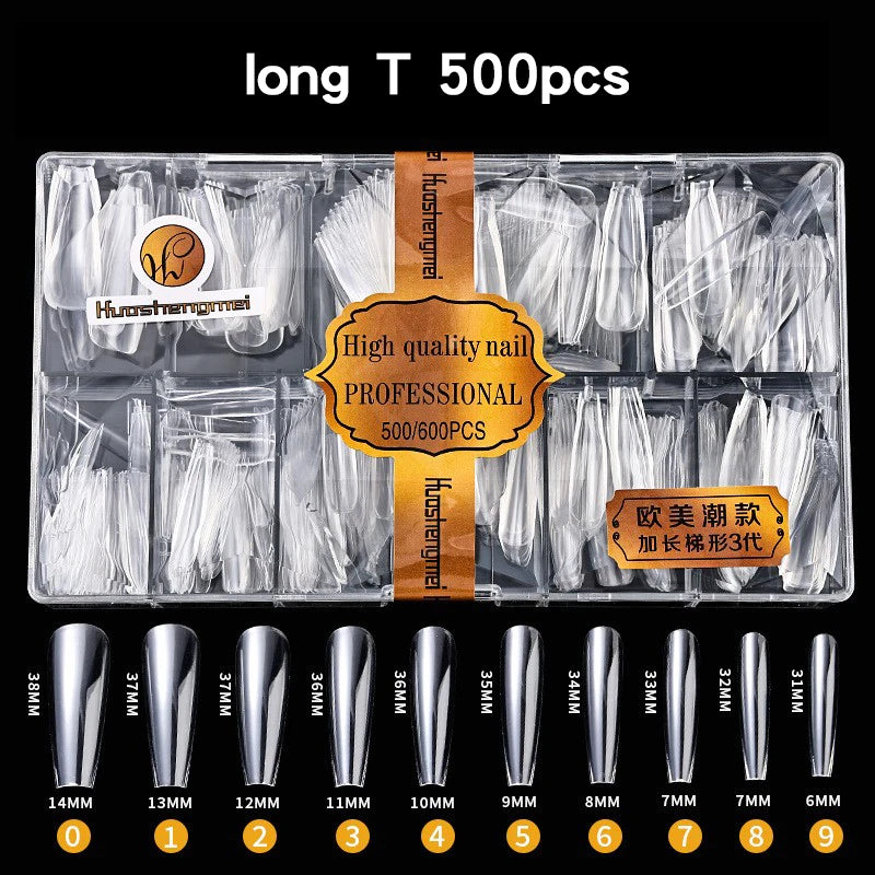 500-600Pcs Transparent HSM High Quality Traceless Nail Salon Artificial Fingernails European American Trendy Transparent Polish-Free Clear Trapezoid