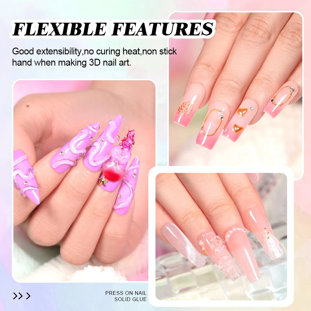 Solid Nail Gel Glue 15g Strong Adhesion for Press On False Nail Acrylic Tips Strong Adhesive for Nail Art UV Light Cured