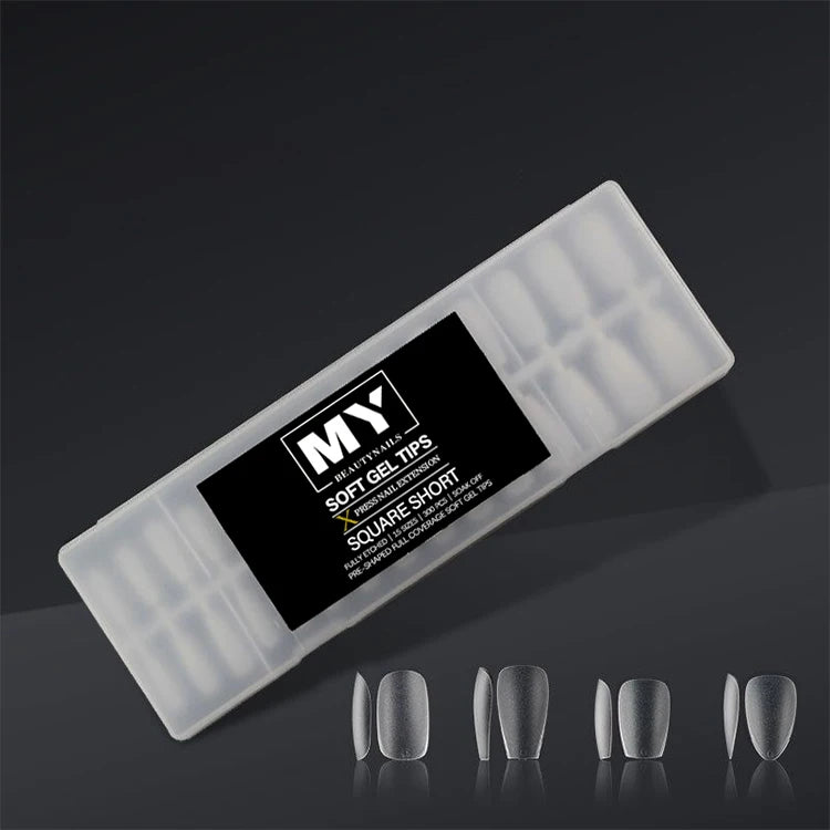 300Pcs Matte Press On Nails Fully Etched Full Cover Press on Nails Tips Square Coffin Short Clear Gel Tips Nails