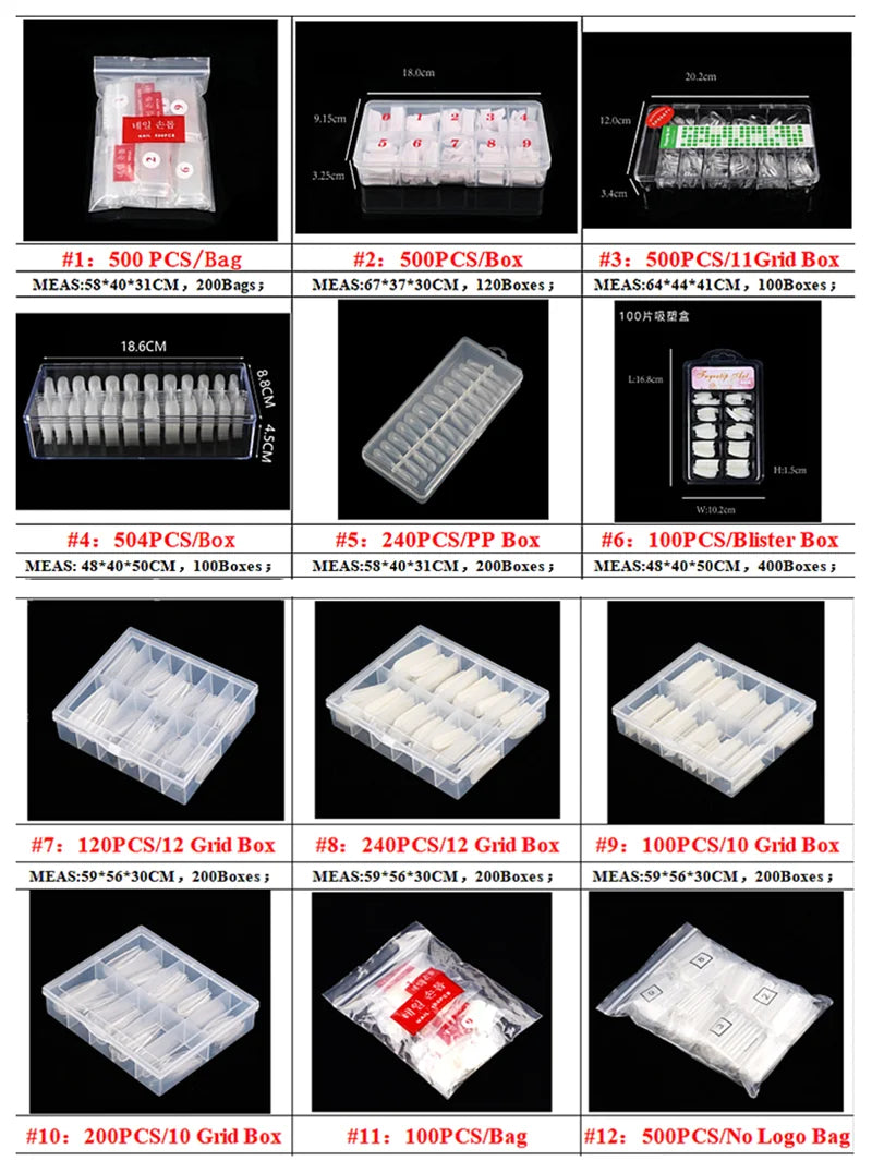 500Pcs Korean Transparent French Press On Nails Standard Bag Transparent Porcelain White False Nails Finished 0-9 50 Pieces Starry Long Tips ABS