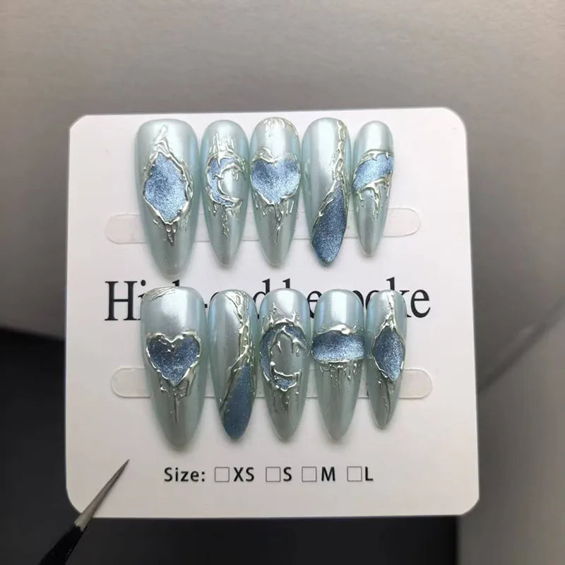 10Pcs 3D Press on Nails Long Pointed False Nails Are Popular in Europe and America Beauty Products Support Customized Styles