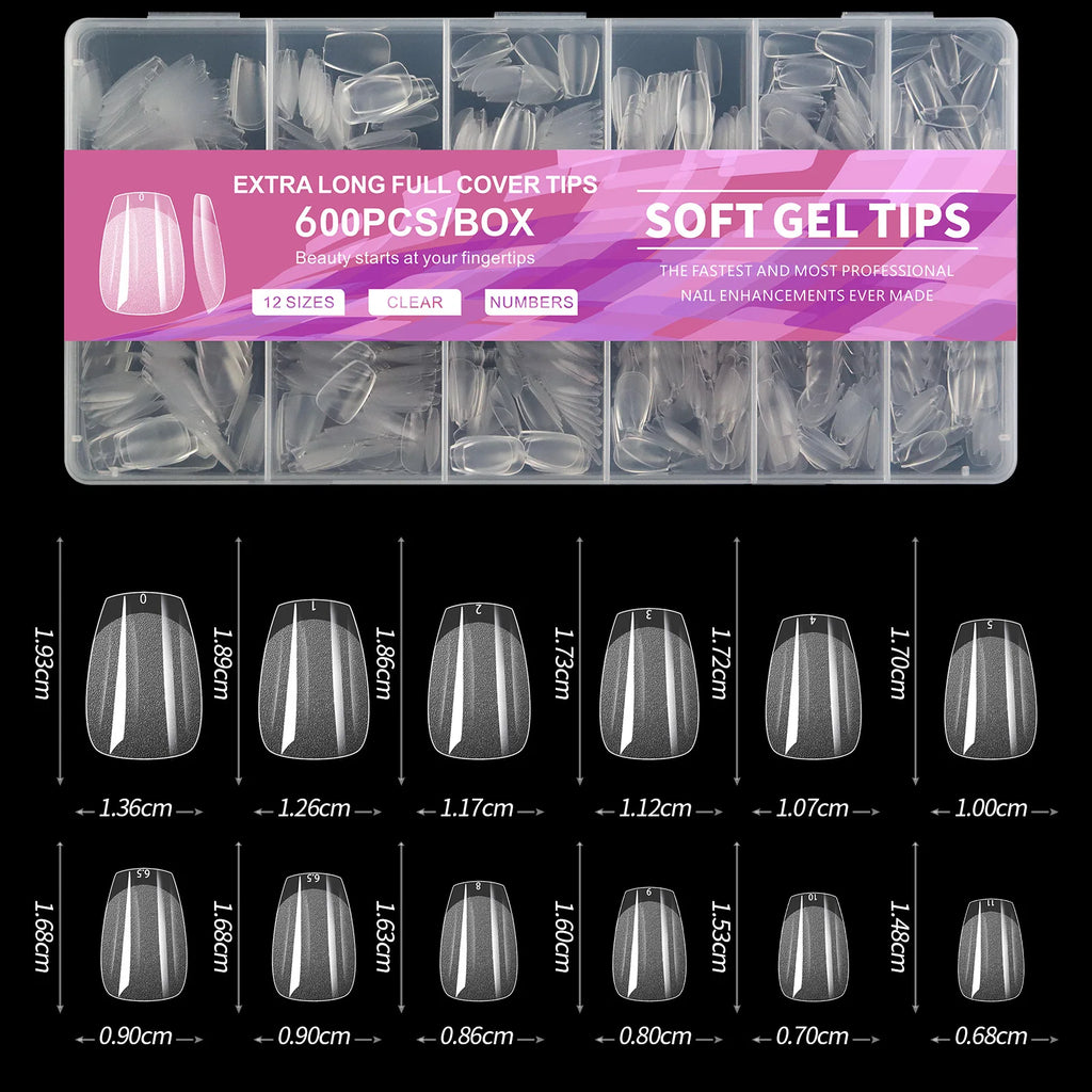 600Pcs Transparent Stiletto Press On Nails Soft Gel Nail Tips Full Cover Extension False Nail Wholesale