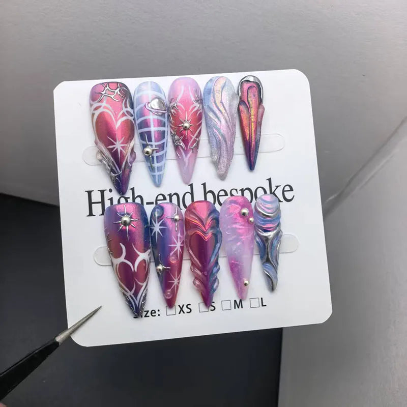 10Pcs 3D Press on Nails Long Pointed False Nails Are Popular in Europe and America Beauty Products Support Customized Styles
