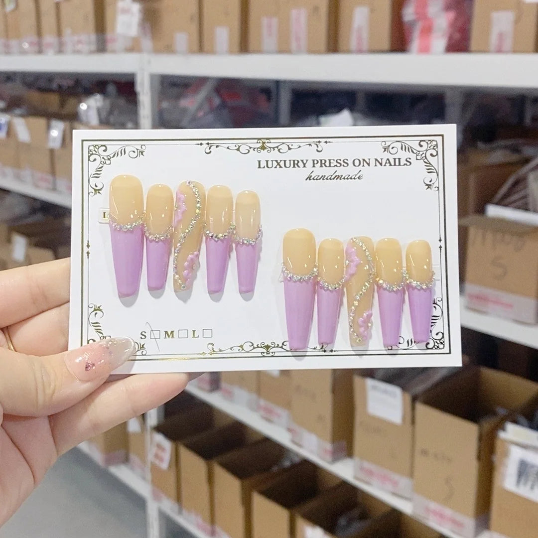 10Pcs 3D Handmade Custom Long Press-On Nails High Quality Reusable False Nails for Fingers Unique Design