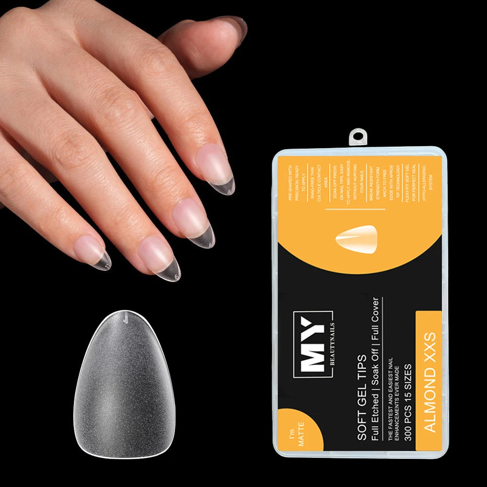 300Pcs Matte Press On Nails Fully Etched Full Cover Press on Nails Tips Square Coffin Short Clear Gel Tips Nails