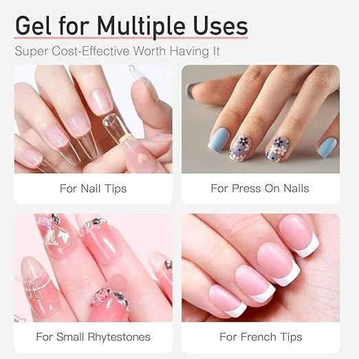 Super Strong 15g Nail Glue for Press On Acrylic False Tip Nails - Quick Drying Semi-Solid Adhesive Adhesion Gel, No UV Light Needed - Long Lasting Fake Nails Kit 10mL Remover for Easy Application Home or Salon