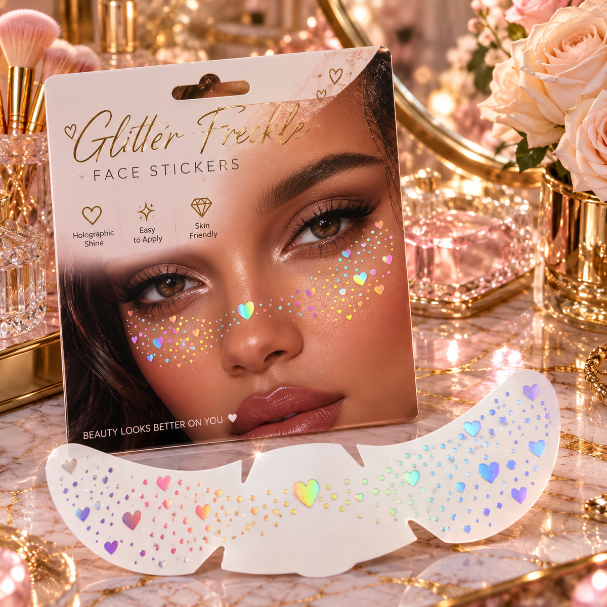 Glitter Freckle Stickers | Holographic Heart Face Tattoos