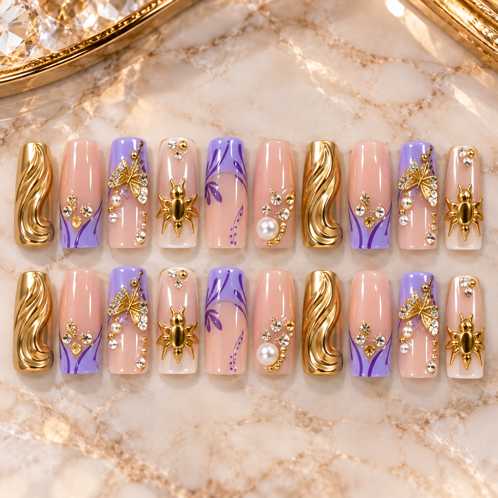 24PCS Sky Blue French Press-On Nails | Luxury 3D Acrylic Art