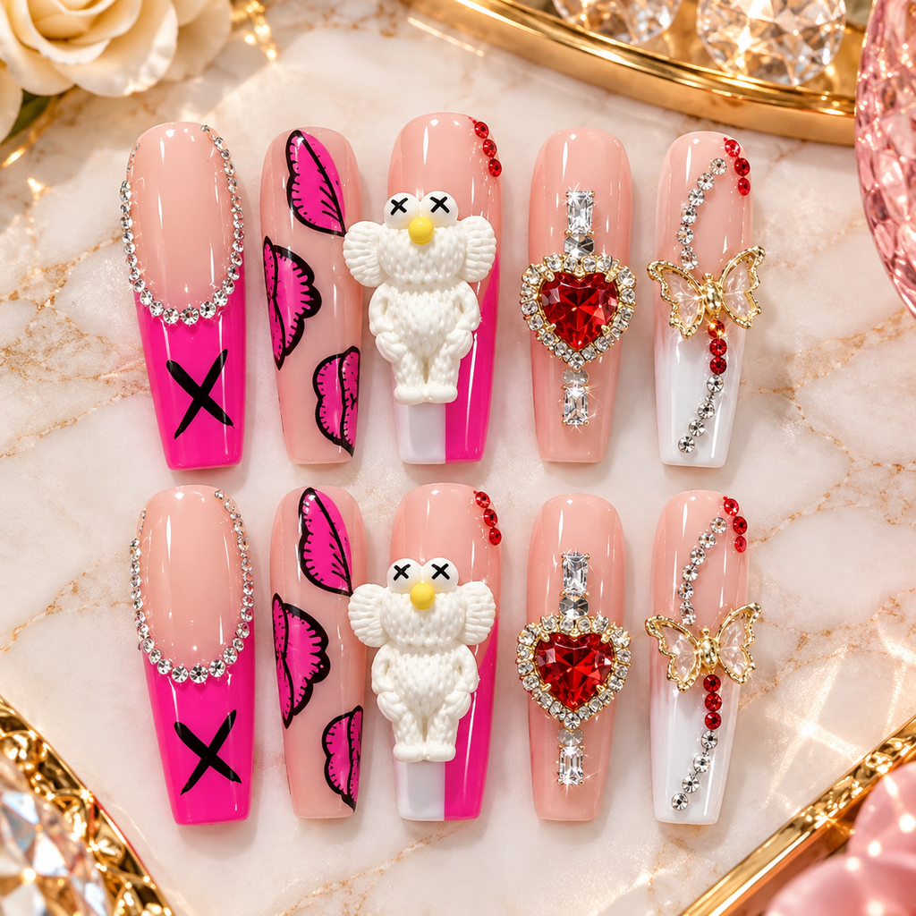 3D Handmade Press-On Nails | Long Reusable Custom Art