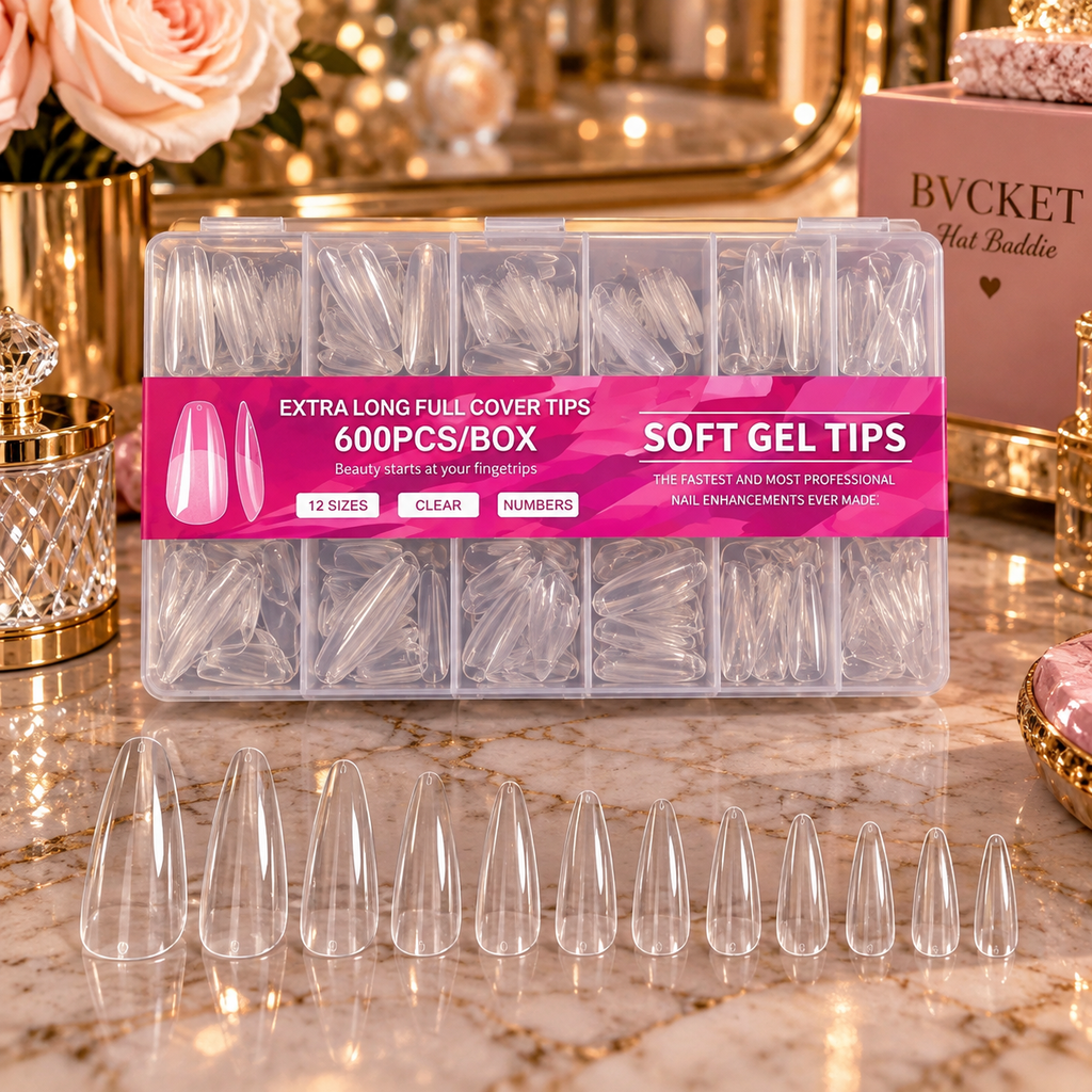 600PCS Clear Stiletto Press-On Nails | Soft Gel Full Cover Tips