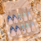 24PCS 3D Blue Pearl Press-On Nails | Rhinestone Starfish