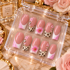 Y2K Leopard Pink Flower Press-On Nails | Rhinestone