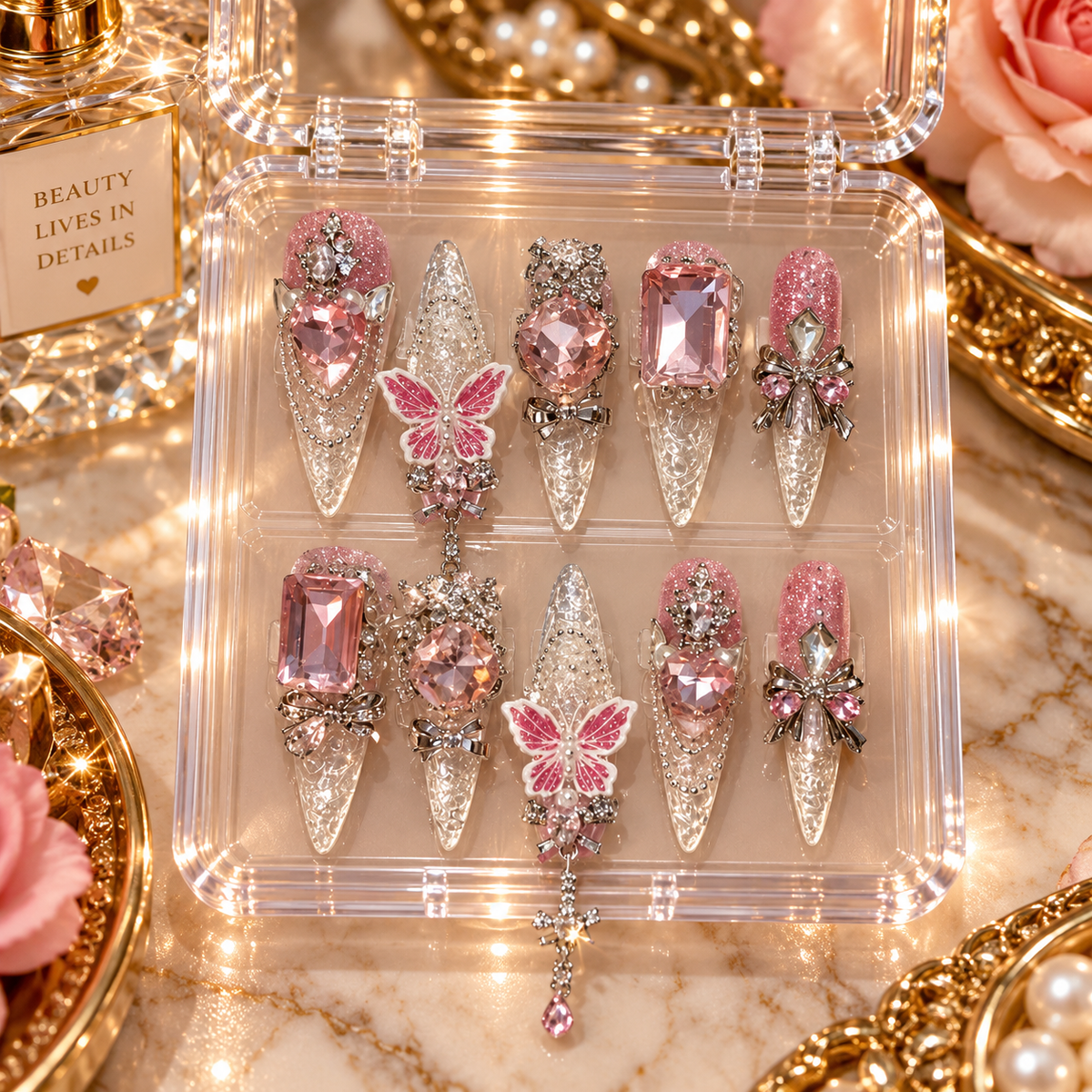 Glitter Butterfly Press-On Nails | Translucent Nail Art