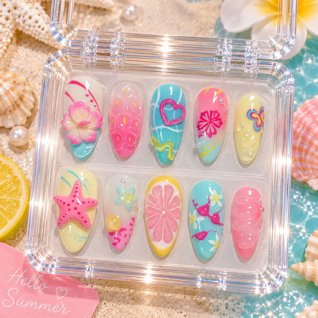 24PCS 3D Fruit Press-On Nails | Cute Summer Reusable Manicure