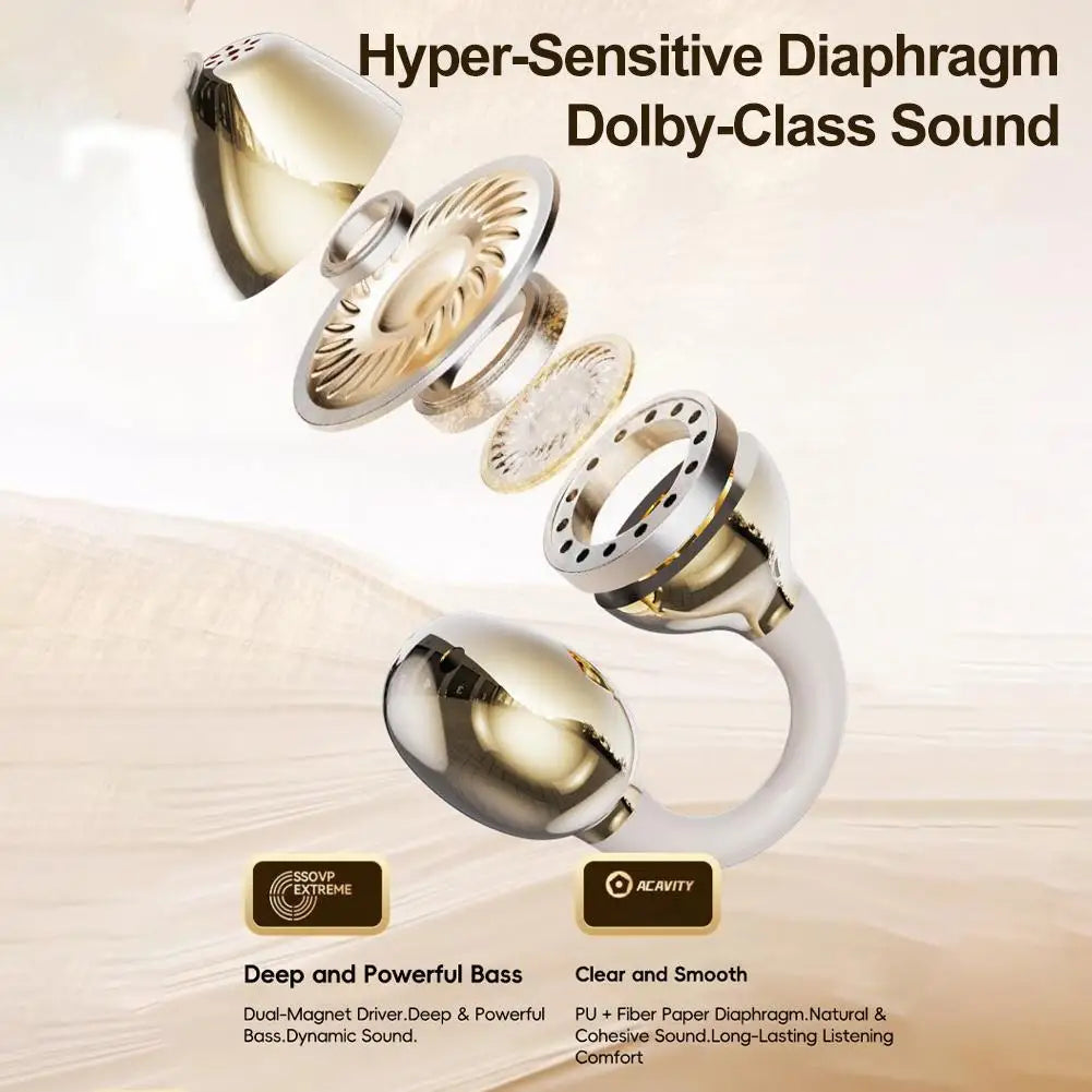 Wireless Open Ear Clip On Earbuds, Bluetooth Crystal Bowknot