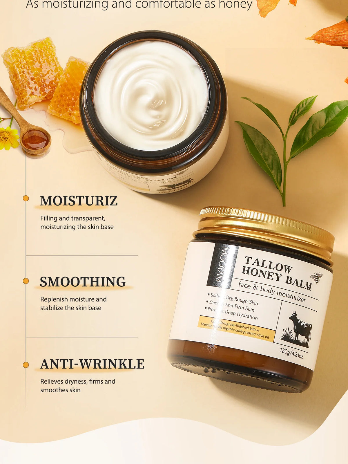 Grass-Fed Beef Tallow & Wild Honey Face + Body Cream – 120g