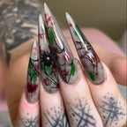 24pc Halloween Press On Nails, Silver Spider Gothic Almond Tips