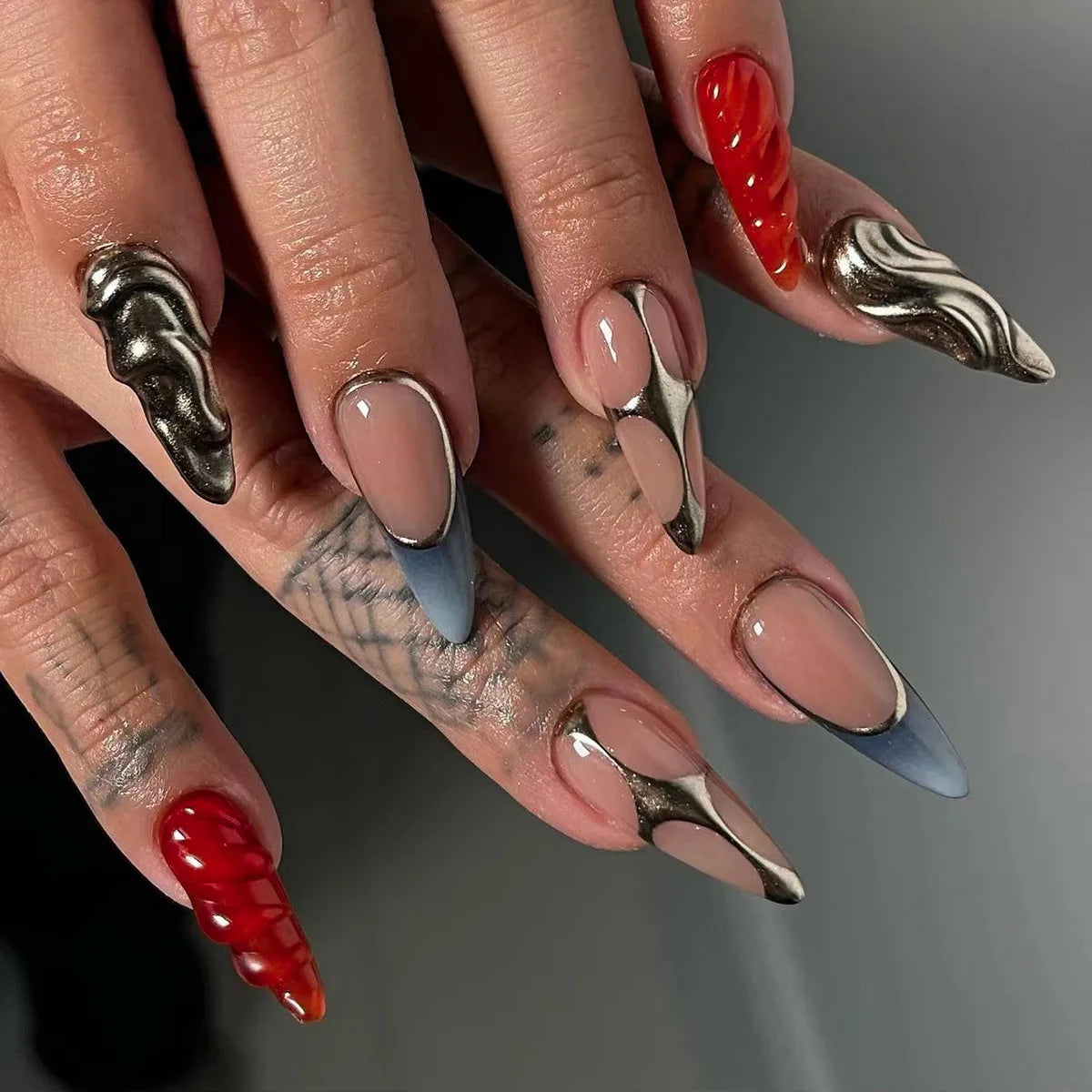 24pc Halloween Press-On Nails Black Y2K Butterfly Diamond Long Almond Tips